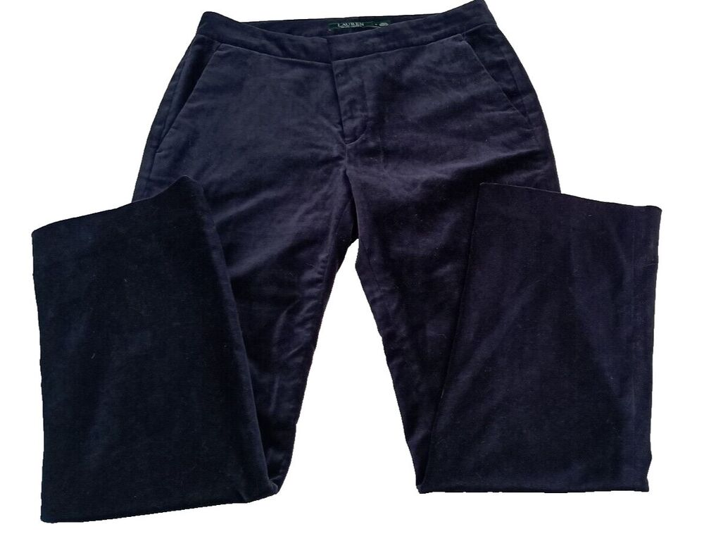 LRL Lauren Ralph Lauren Velvet Velour Womens Pants Navy Blue Bootcut Y2K Size 4
